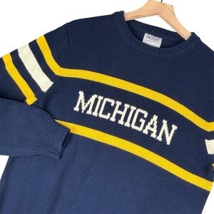 Michigan Wolverines Sweater Hillflint Crewneck Mens Medium Blue Knit LS Stripes